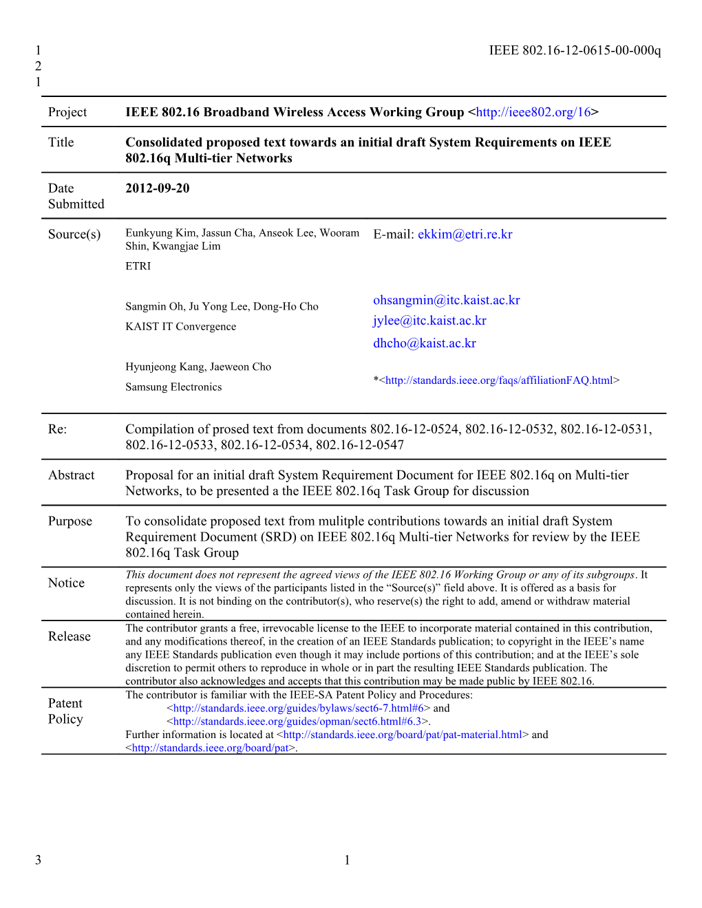 Consolidated Proposed Text Towards an Initial Draft System Requirements on IEEE 802.16Q