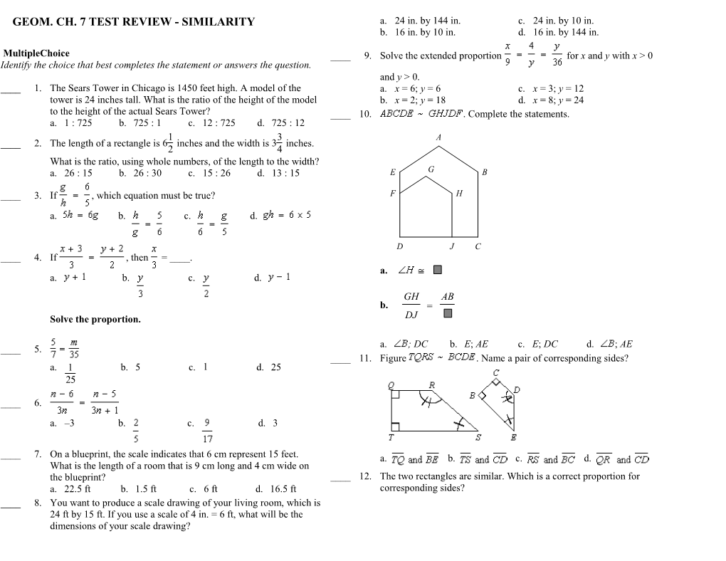 Geom. Ch. 7 Test Review - Similarity