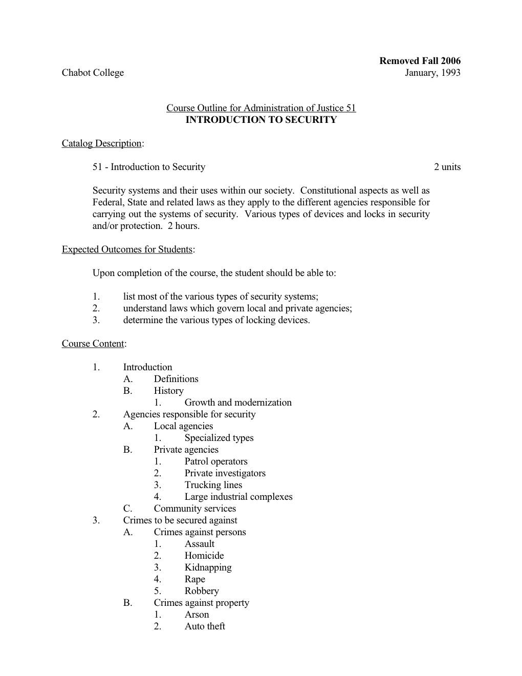 Course Outline for Administration of Justice 51, Page 1