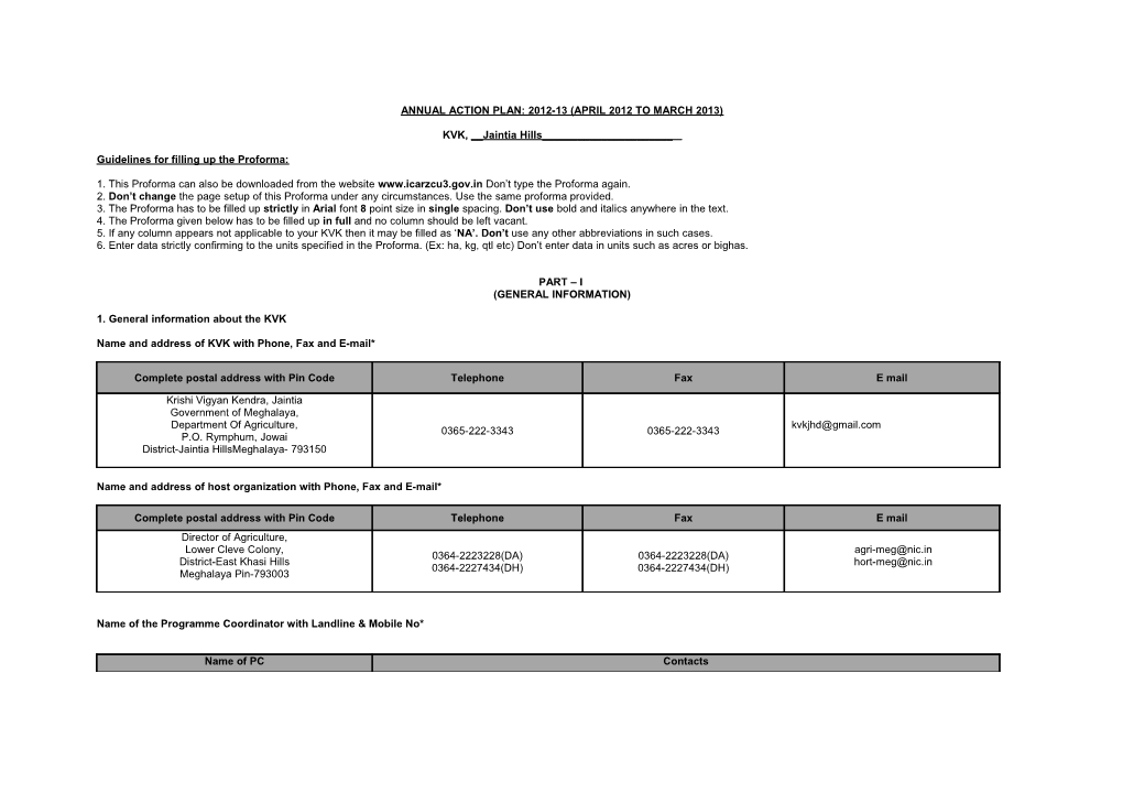 Guidelines for Filling up the Proforma