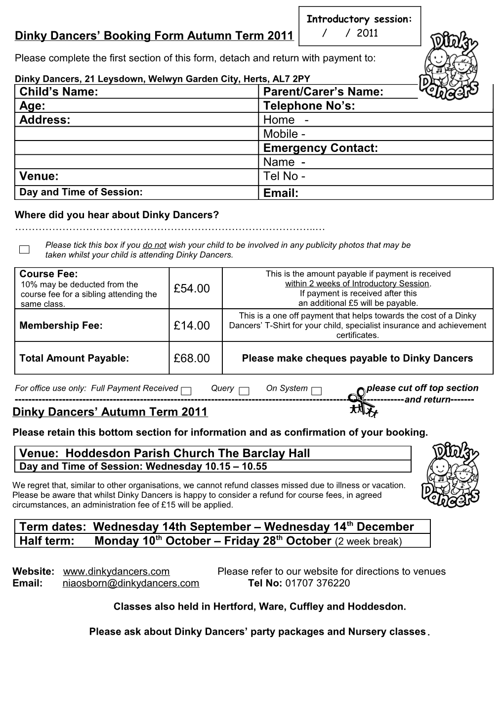 Dinky Dancers Booking Form