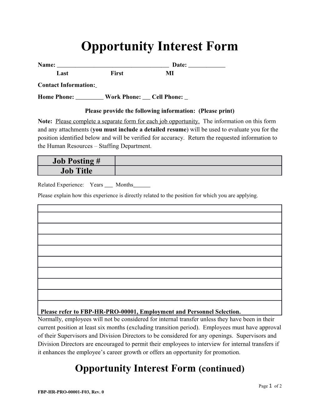 Opportunity Interest Form