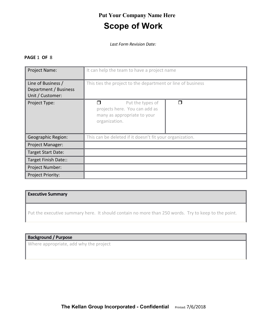 Project Charter Form with Details