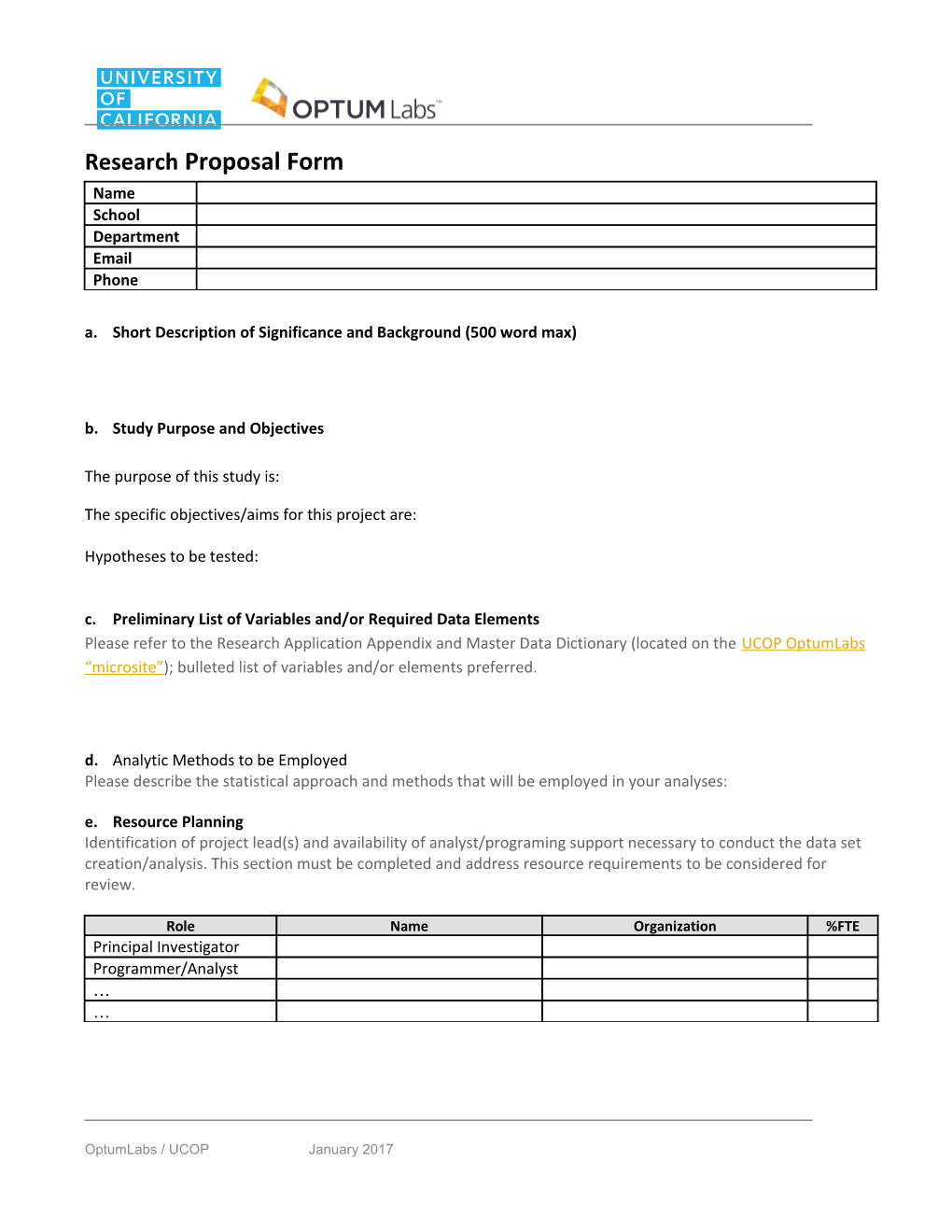 Research Proposal Form