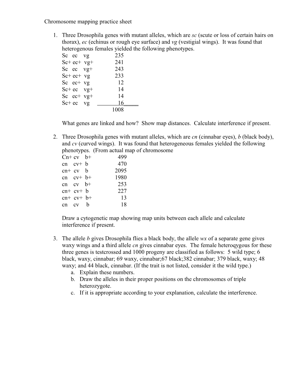 Chromosome Mapping Practice Sheet