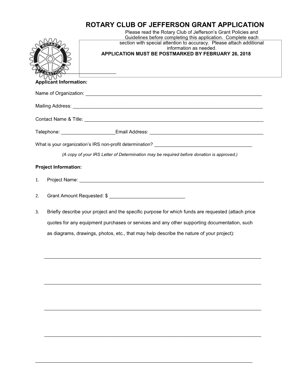 Application Must Be Postmarked by February 26, 2018