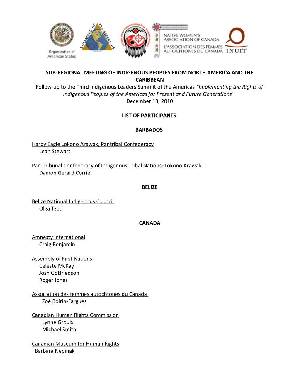 Sub-Regional Meeting of Indigenous Peoples from North America and the Caribbean