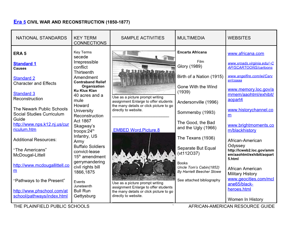 Era 5 CIVIL WAR and RECONSTRUCTION (1850-1877)