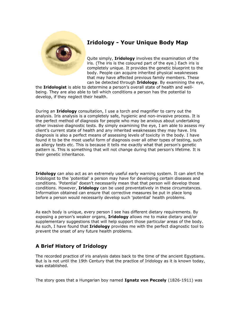 Iridology - Your Unique Body Map