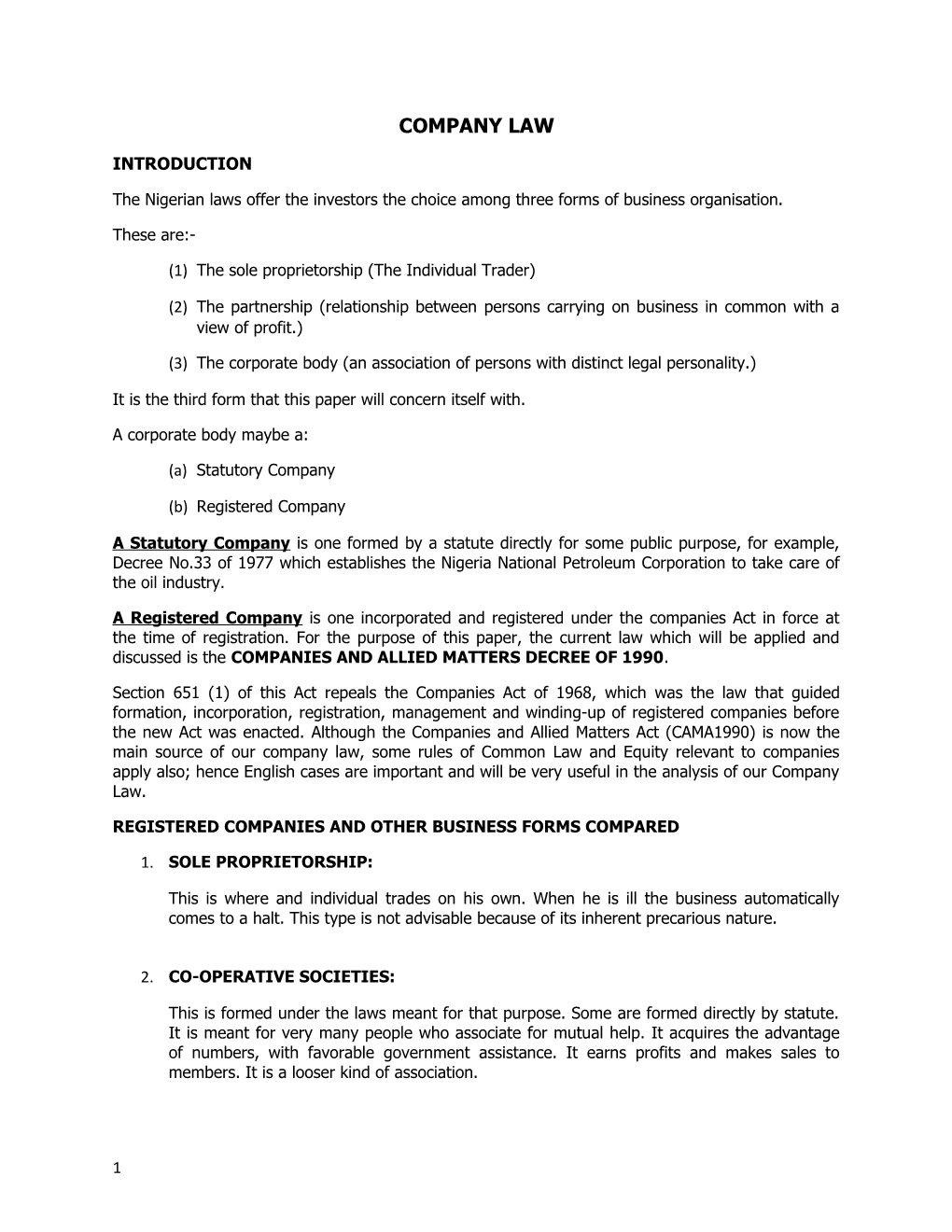 1) the Sole Proprietorship (The Individual Trader