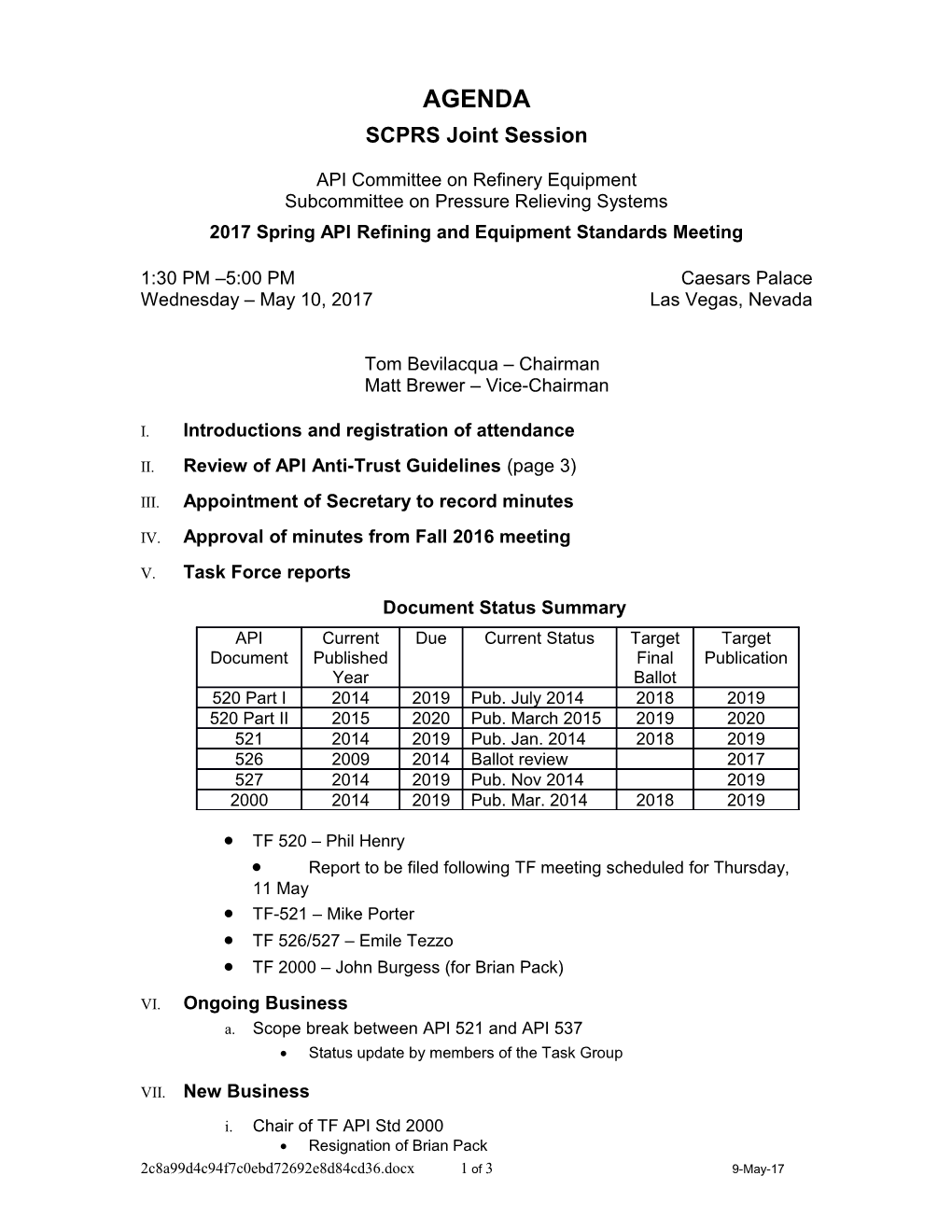 2017 Spring API Refining and Equipment Standards Meeting