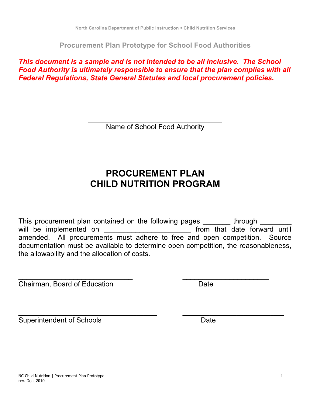 Procurement Plan Prototype