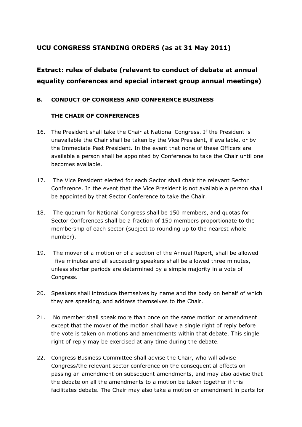 UCU Congres Standing Orders