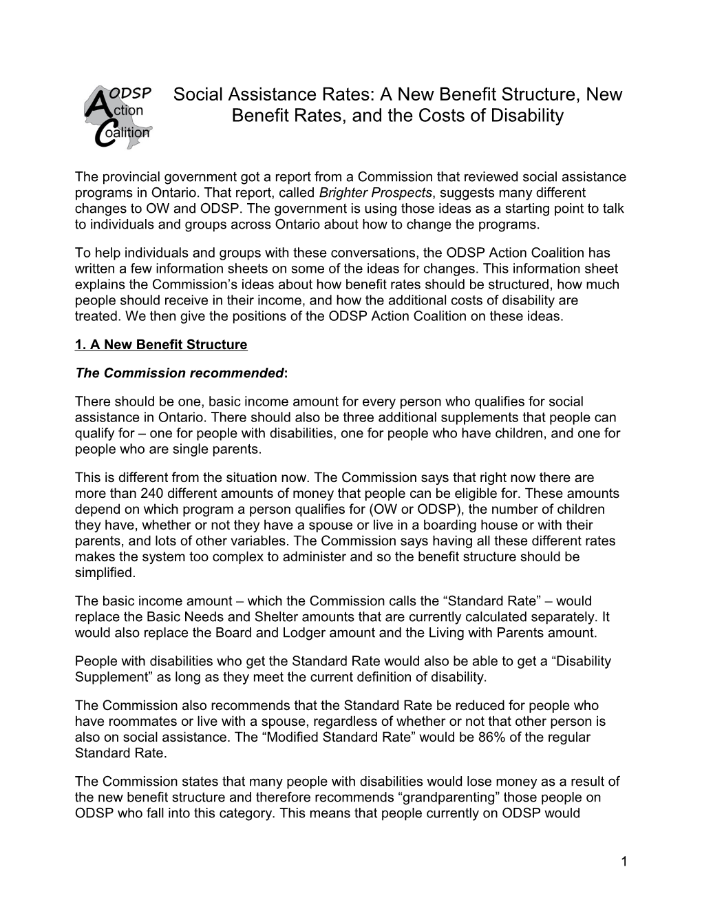 Social Assistance Rates: Benefit Structure