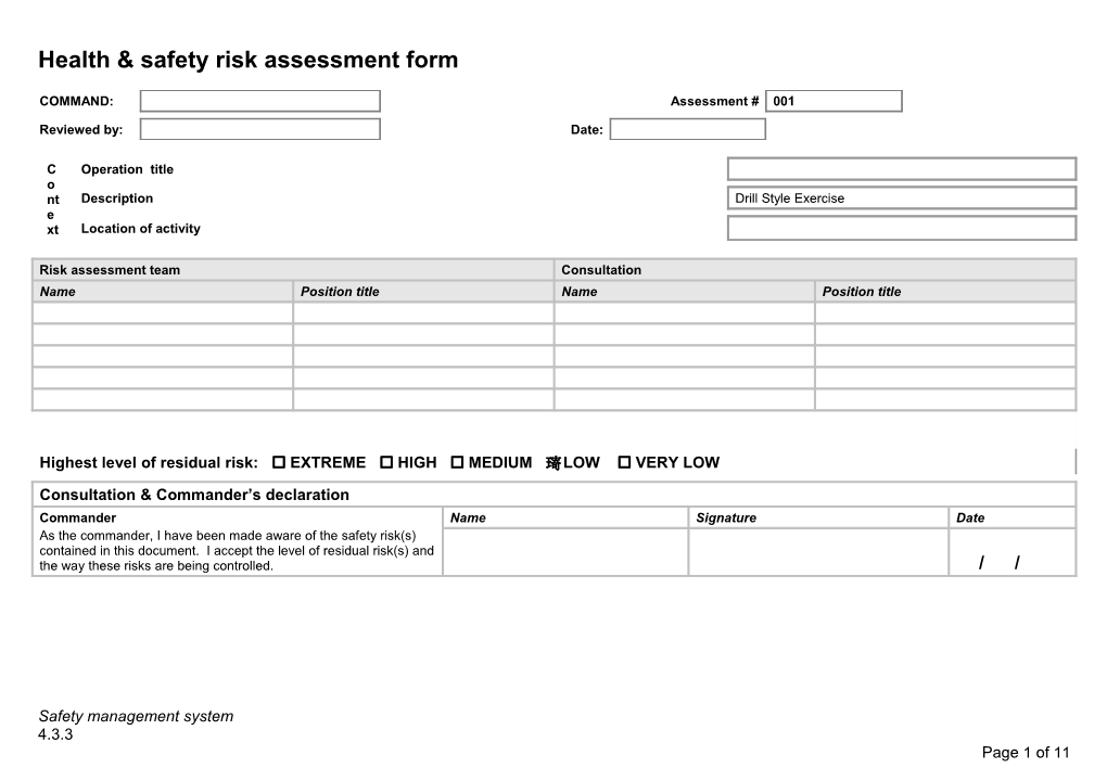 Health & Safety Risk Assessment Form