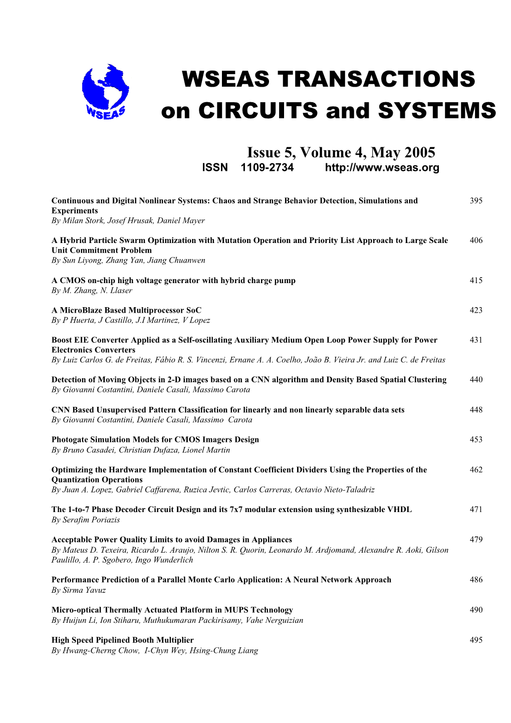 WSEAS Trans. on CIRCUITS and SYSTEMS, May 2005