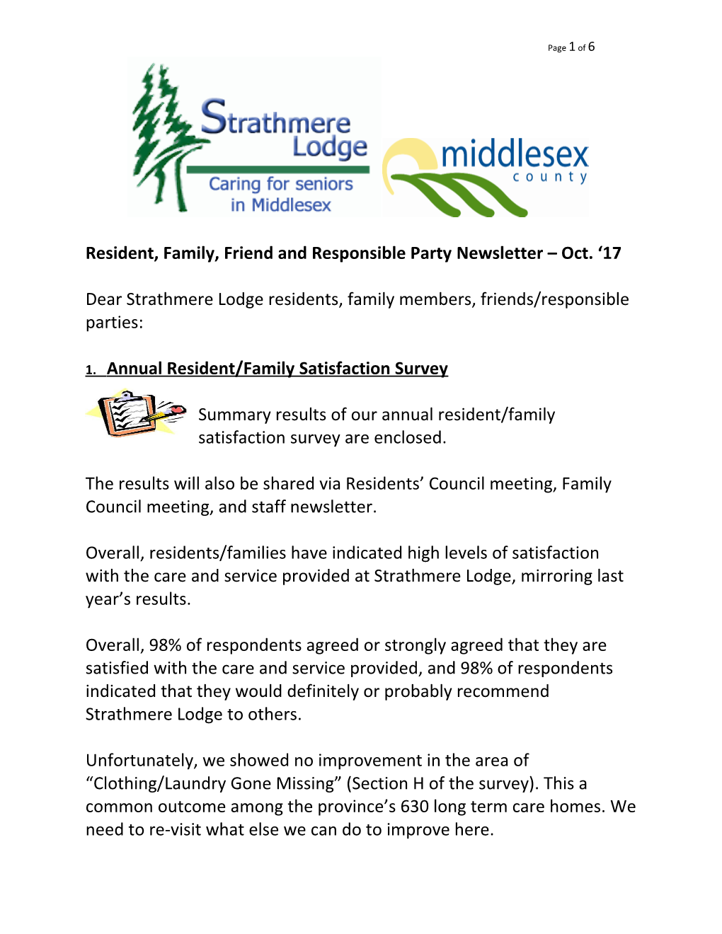 Resident, Family, Friend and Responsiblepartynewsletter Oct. 17