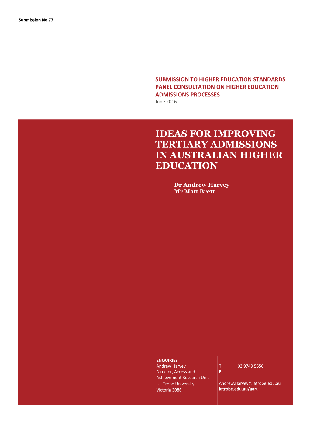 Ideas for Improving Tertiary Admissions in Australian Higher Education