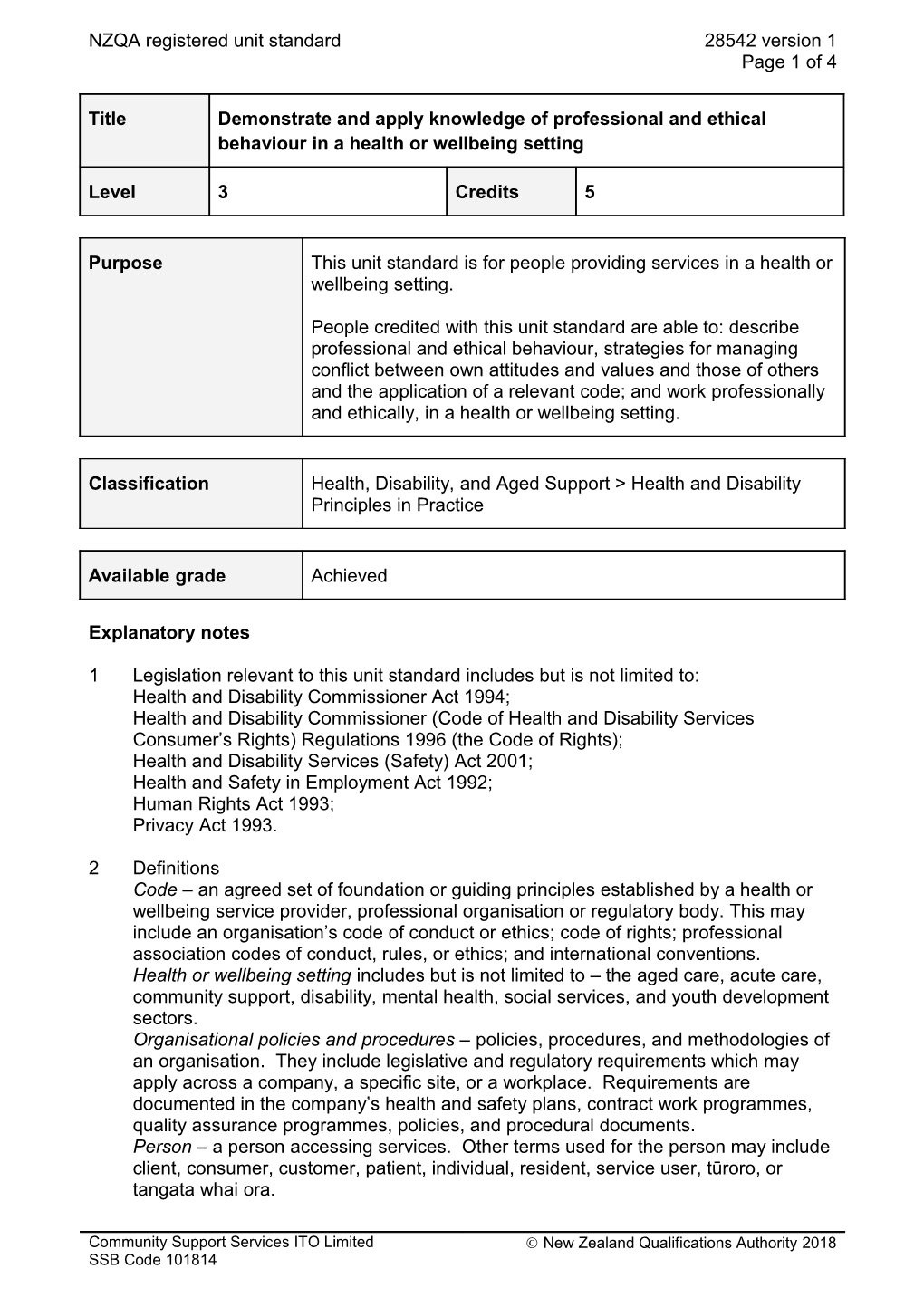 28542 Demonstrate and Apply Knowledge of Professional and Ethical Behaviour in a Health