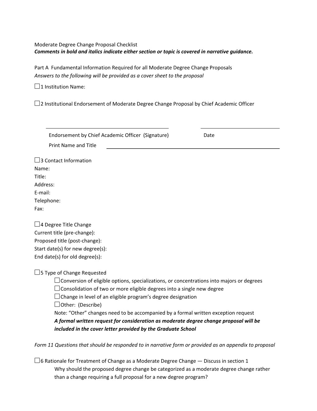 Moderate Degree Change Proposal Checklist