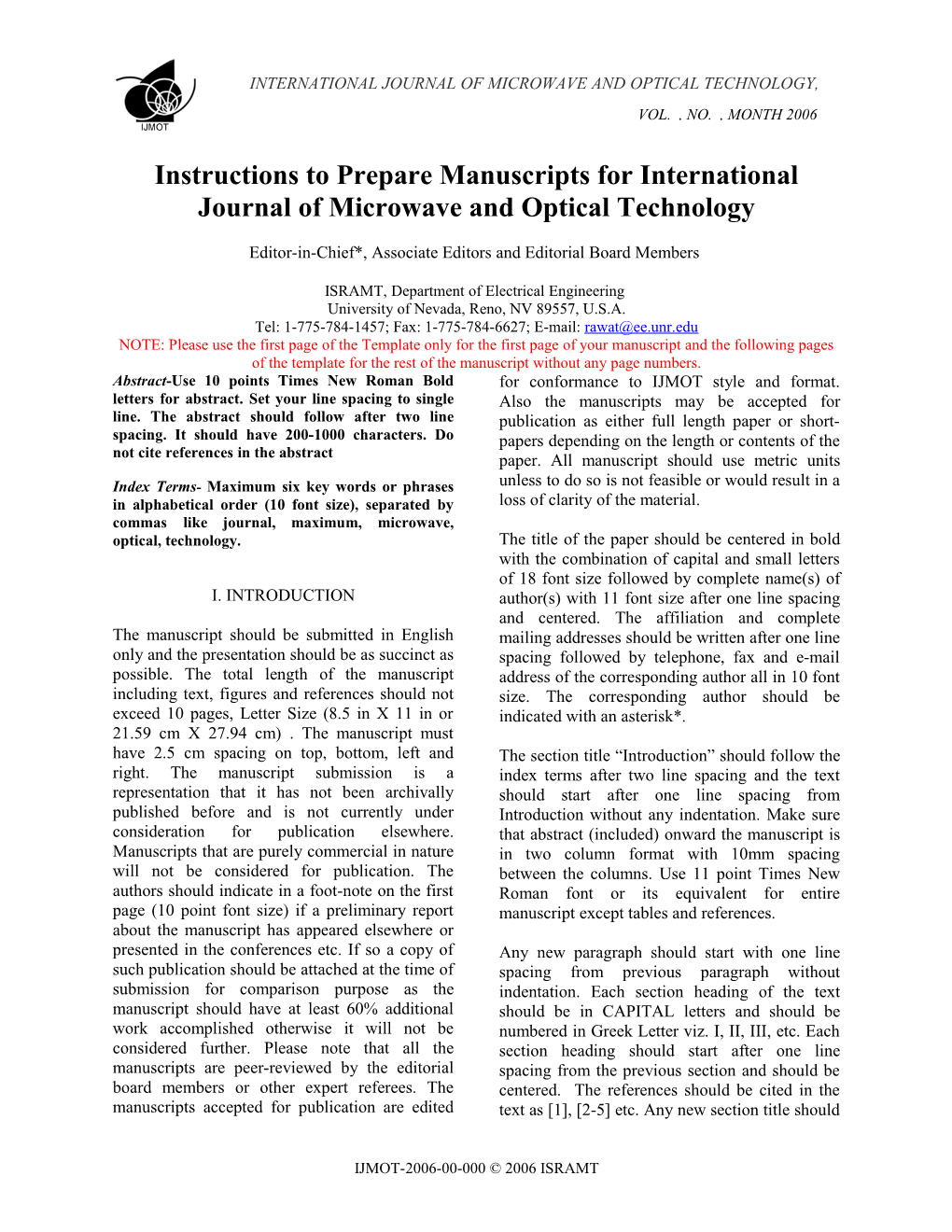 Instructions to Prepare Manuscripts for International Journal of Microwave and Optical