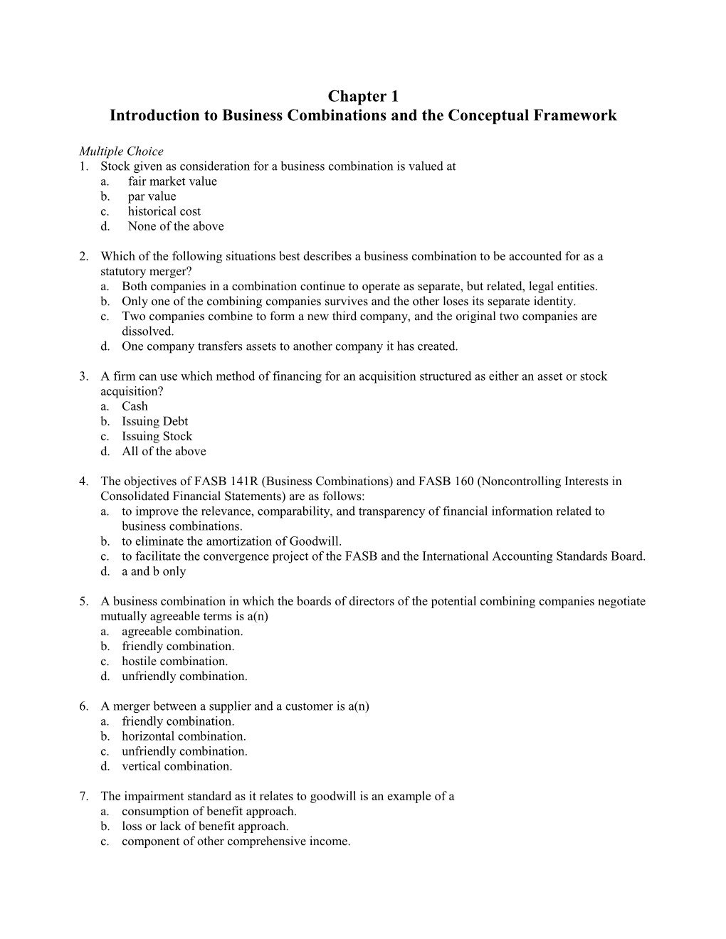 Chapter 1 Introduction to Business Combinations and the Conceptual Framework