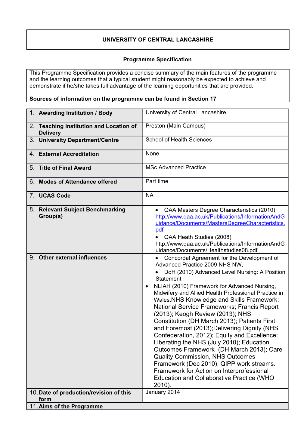 Msc Advanced Practice (Sept 2014)