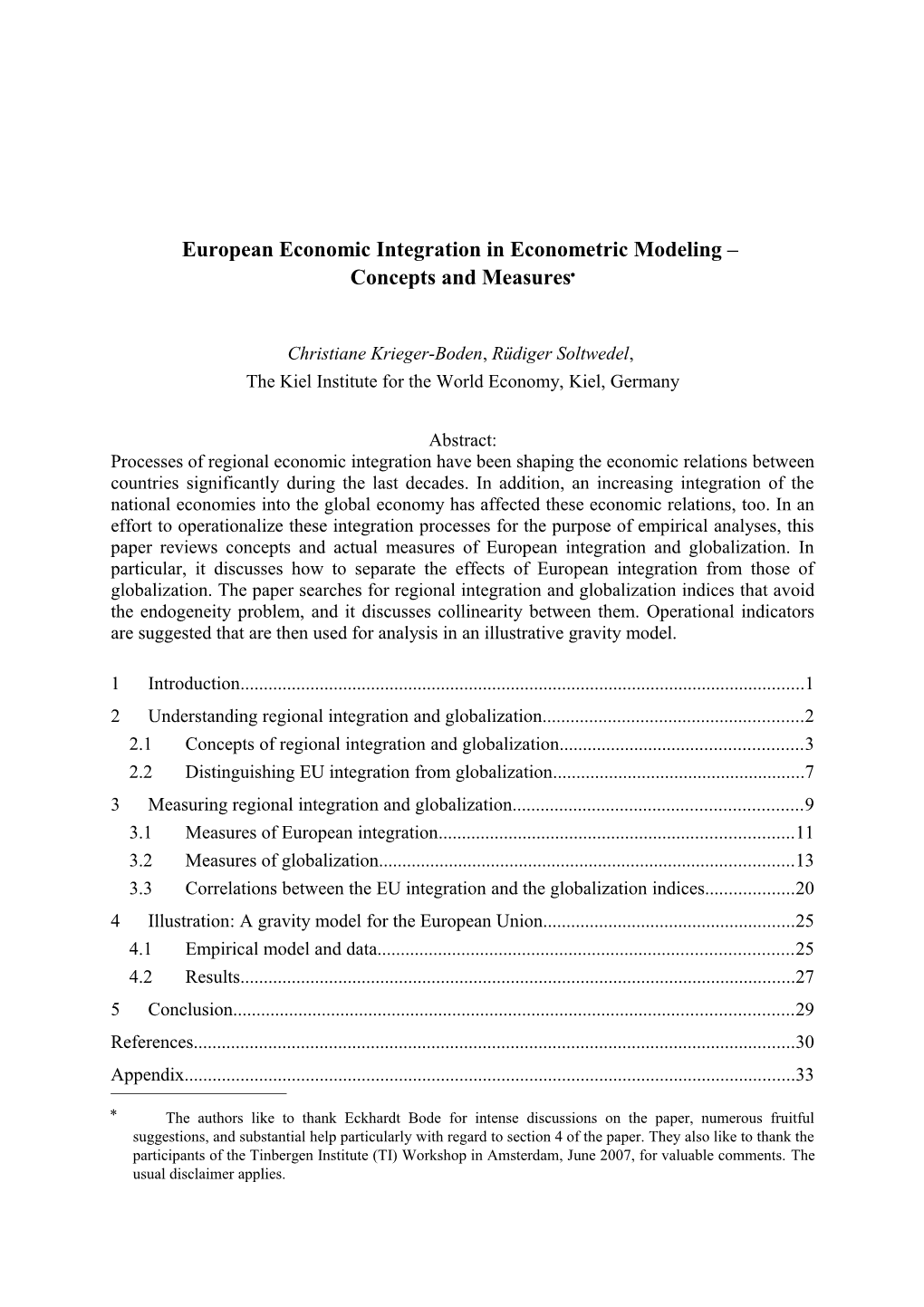 European Economic Integration in Econometric Modeling