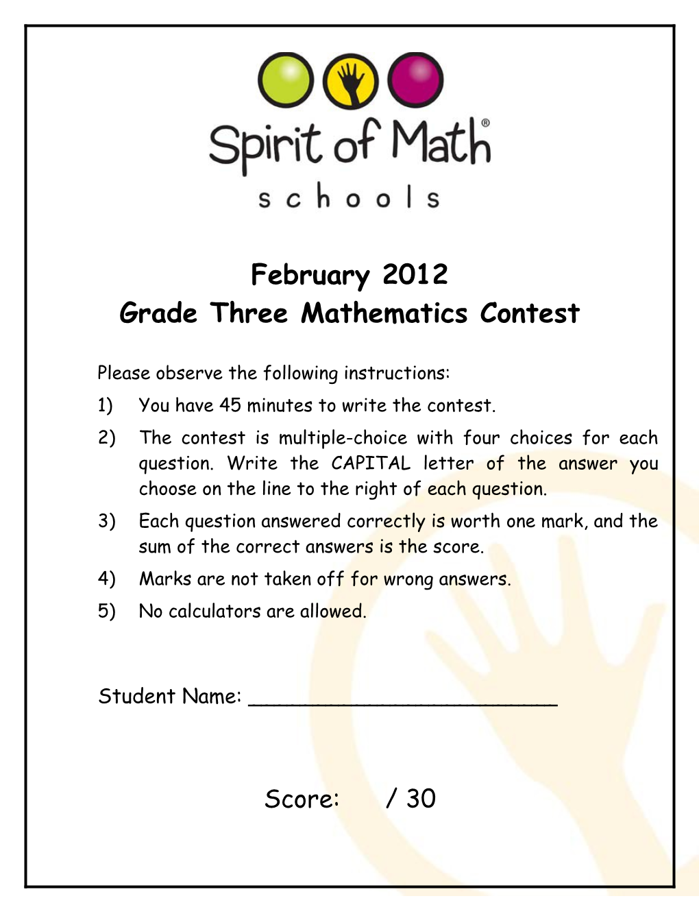 Grade Three Mathematics Contest