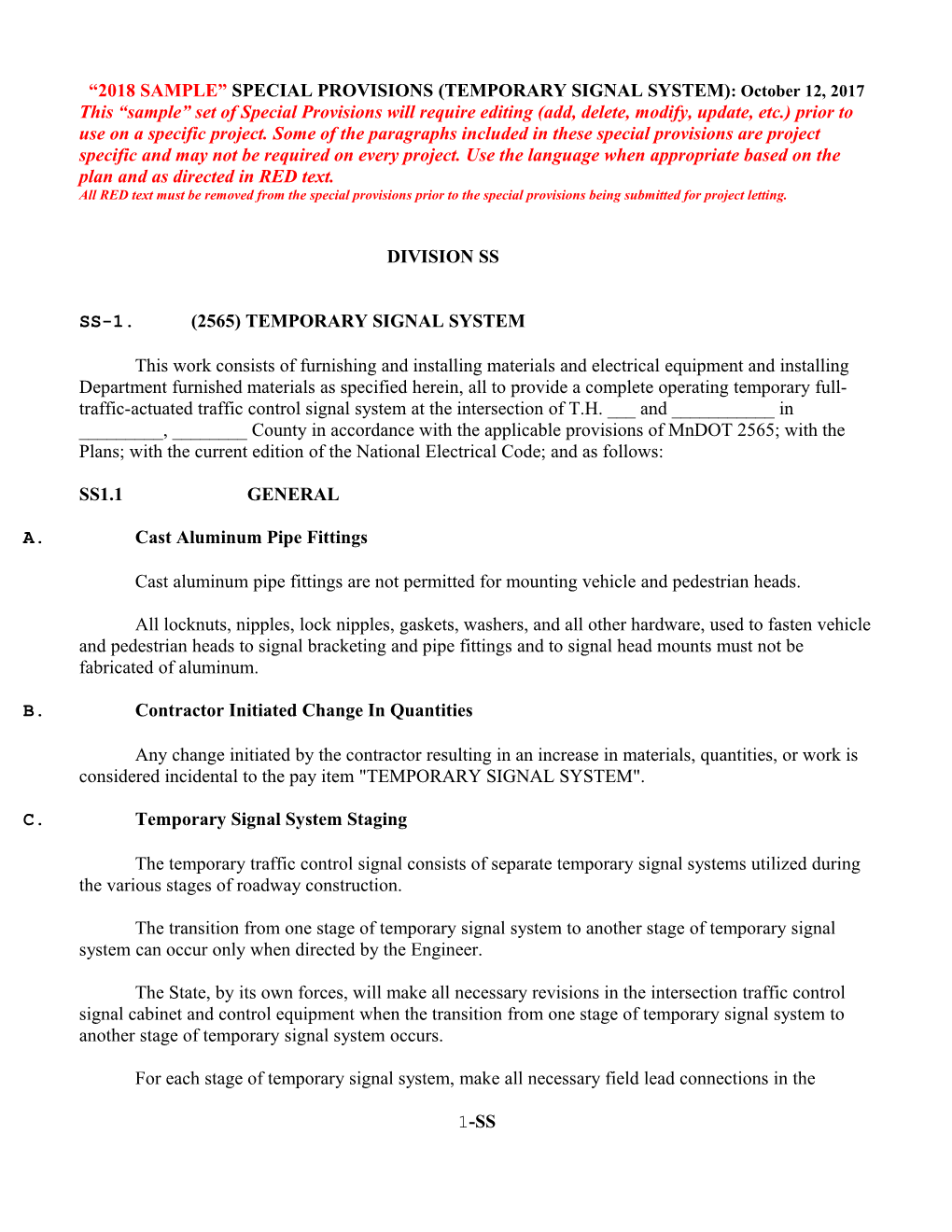 2018 SAMPLE SPECIAL PROVISIONS(TEMPORARY SIGNAL SYSTEM): October 12, 2017