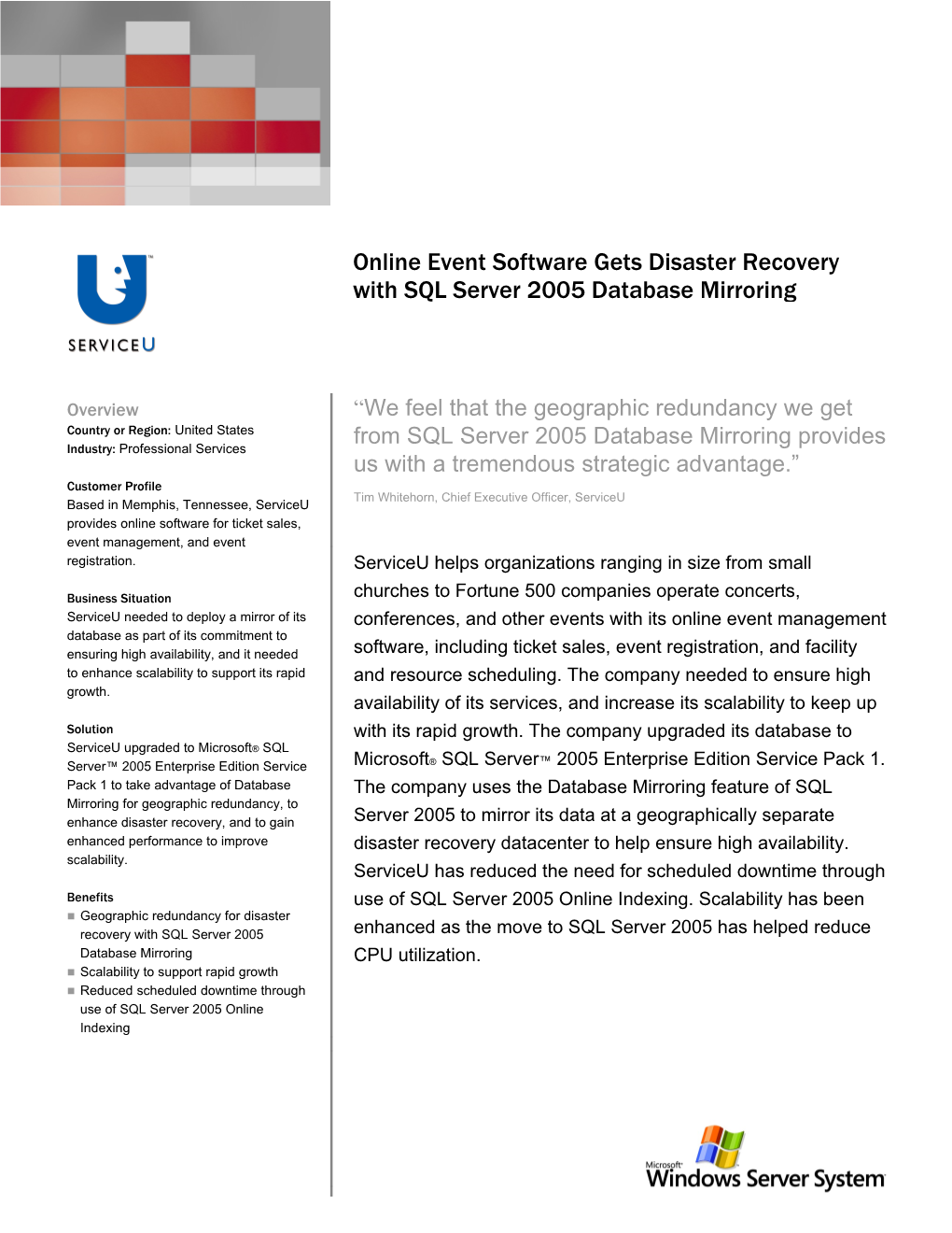 Online Event Software Gets Disaster Recovery with SQL Server 2005 Database Mirroring