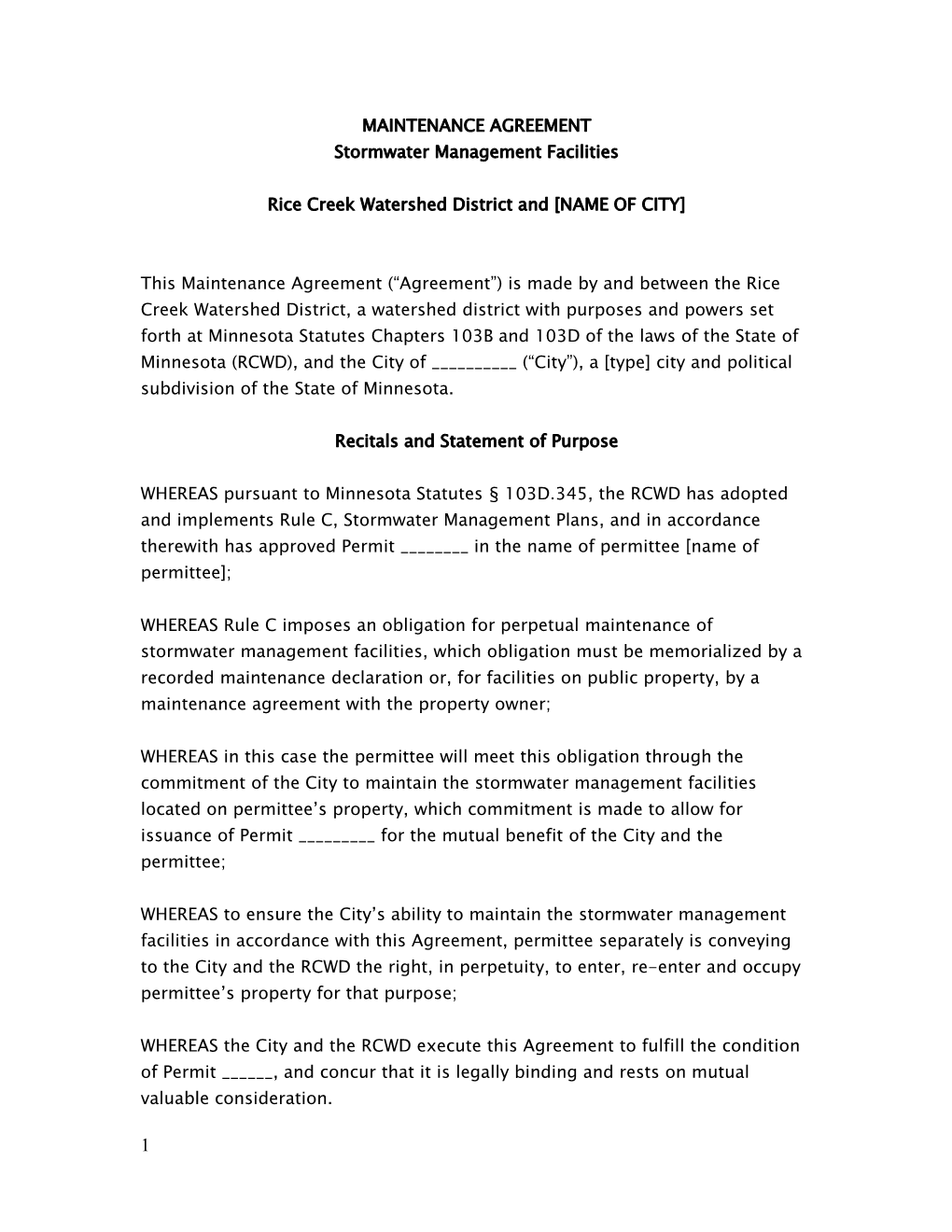 Rice Creek Watershed District and NAME of CITY