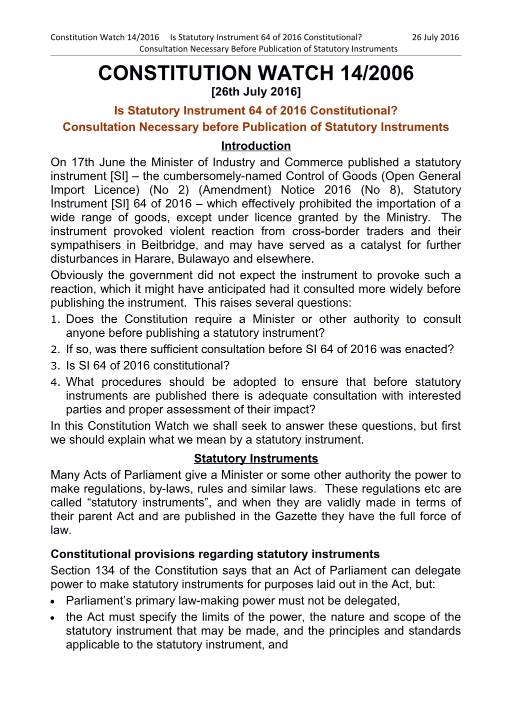 Consultation Necessary Before Publication of Statutory Instruments