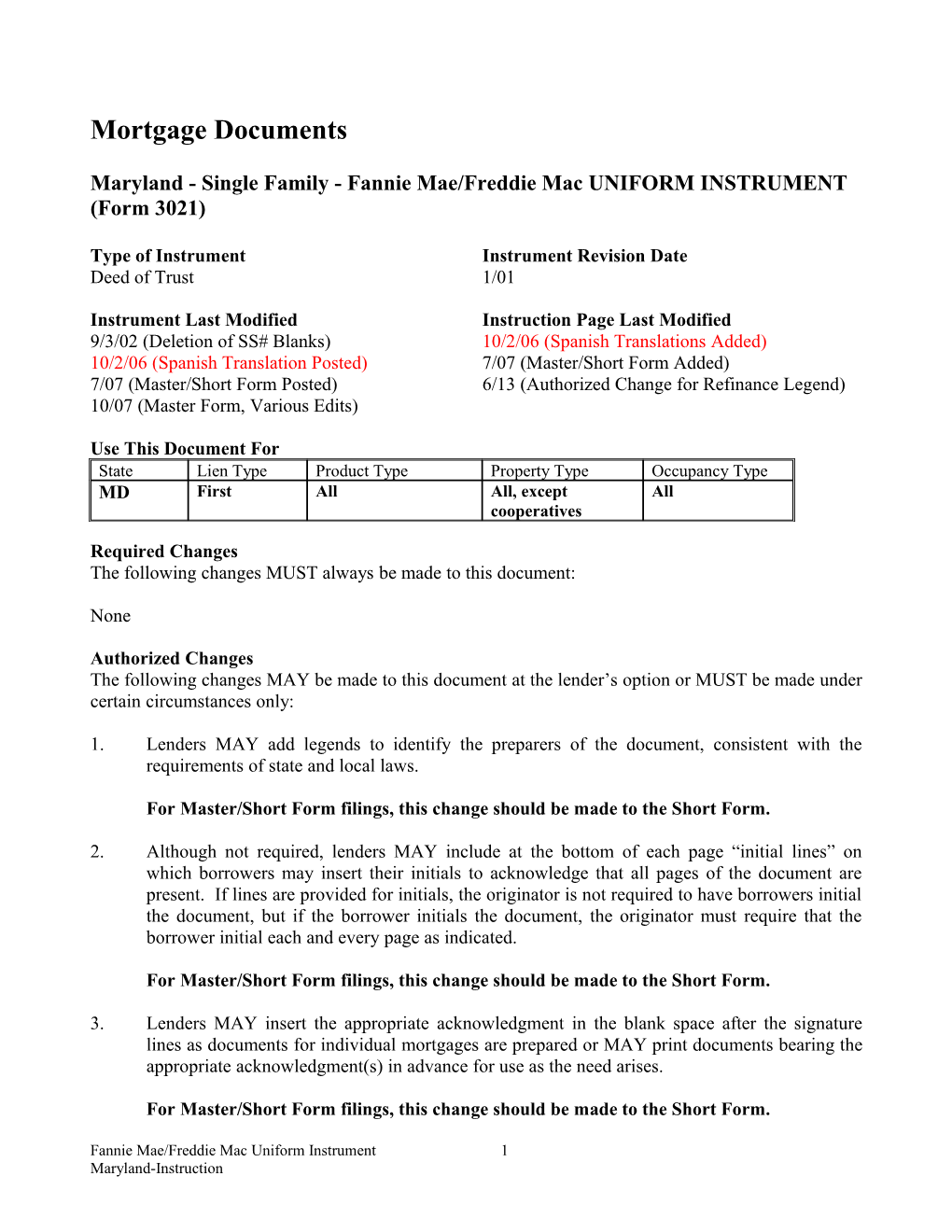 Instructions: Maryland Security Instrument (Form 3021)