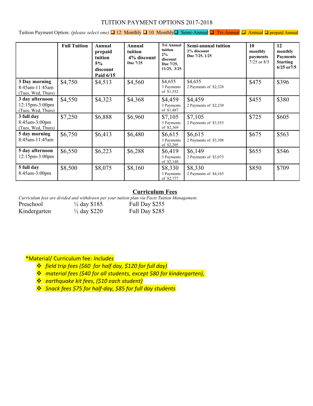 Tuition Payment Options