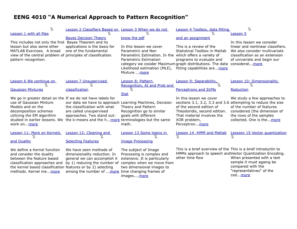 EENG 4010 a Numerical Approach to Pattern Recognition