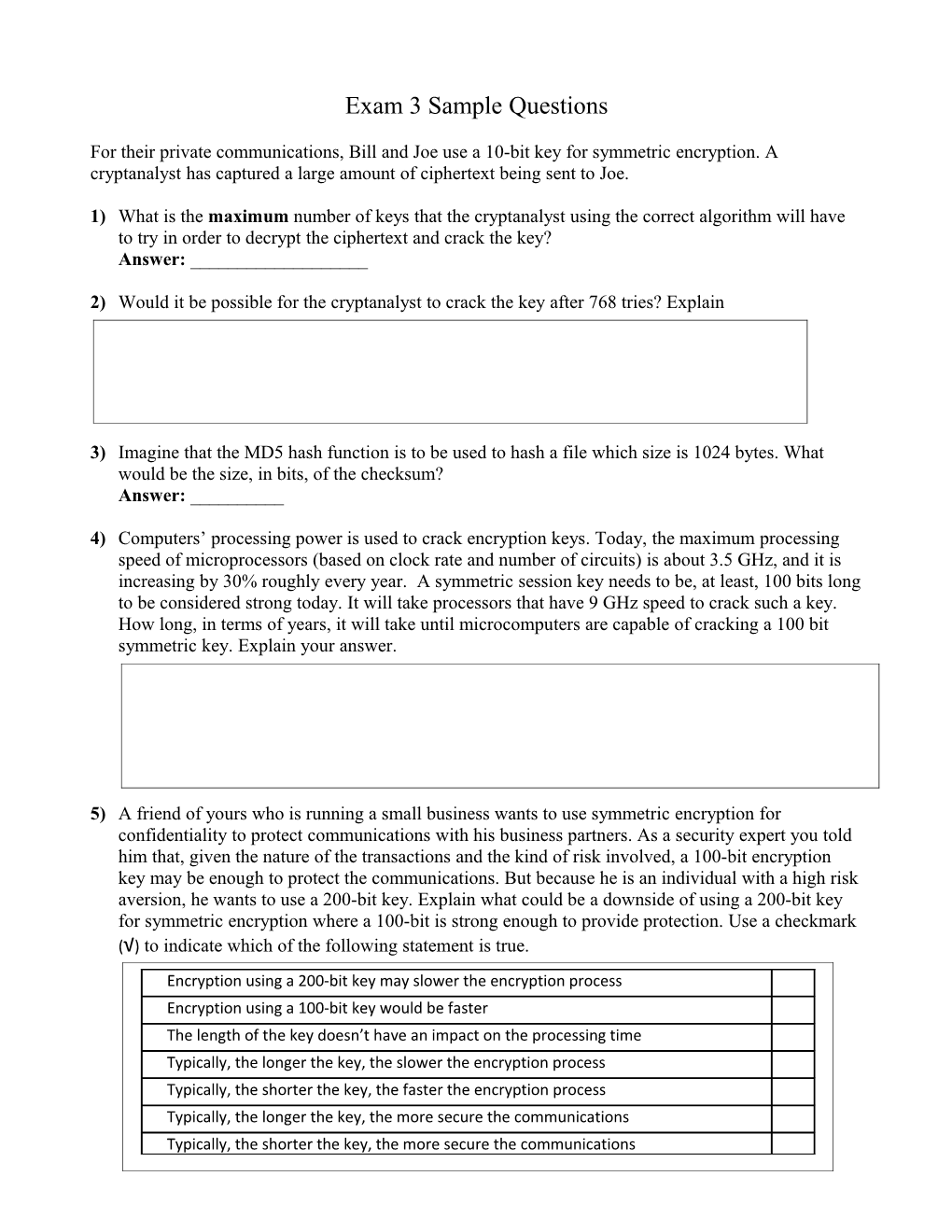 Exam 3 Sample Questions