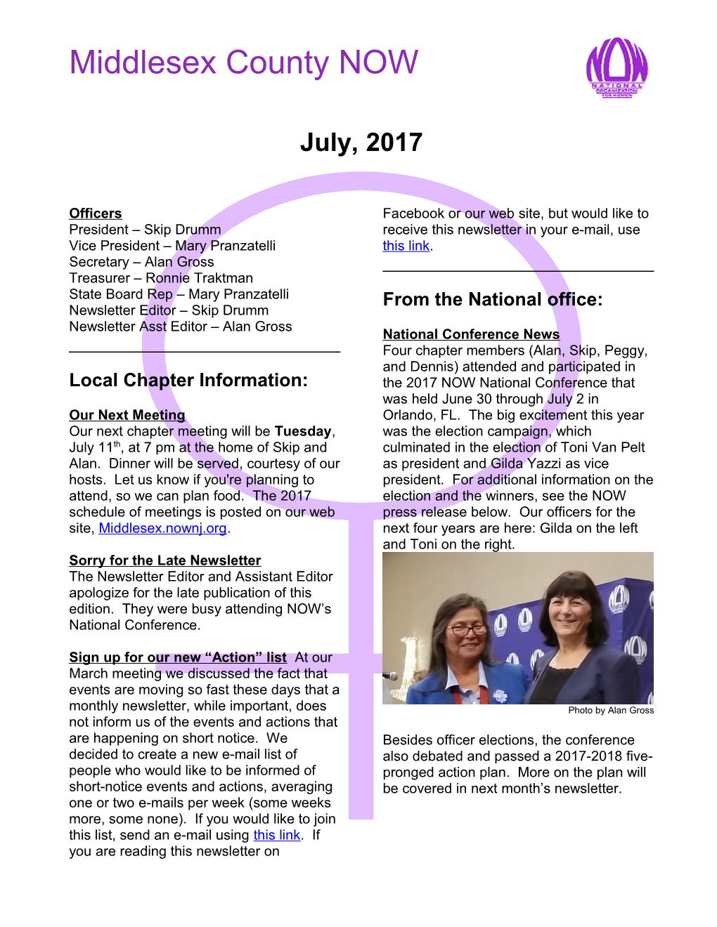 Middlesex County NOW Newsletter, July 2017