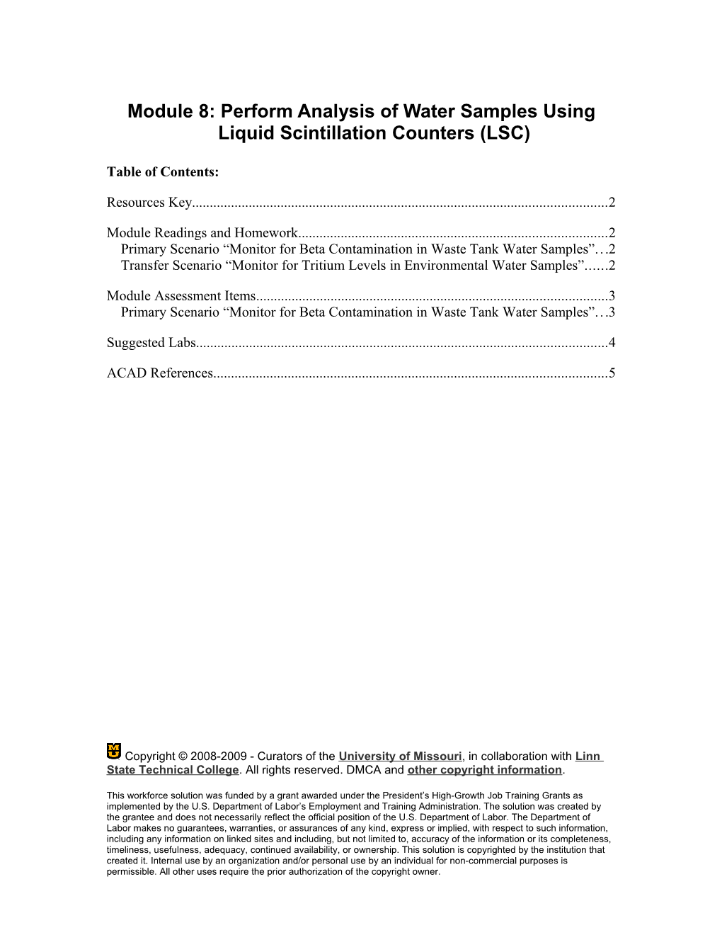 Module 8: Perform Analysis of Water Samples Using Liquid Scintillation Counters (LSC)