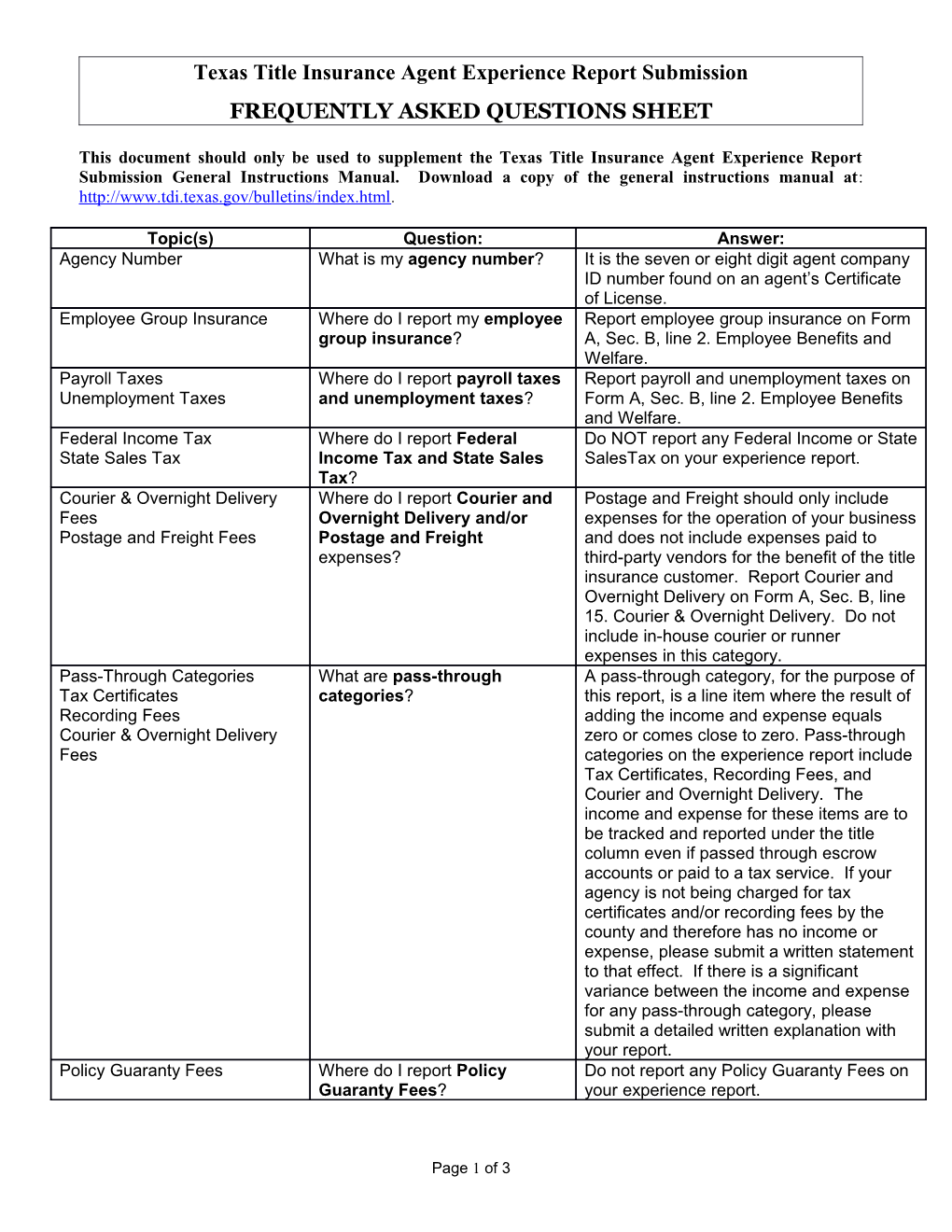 Texas Title Insurance Agent Experience Report Submission