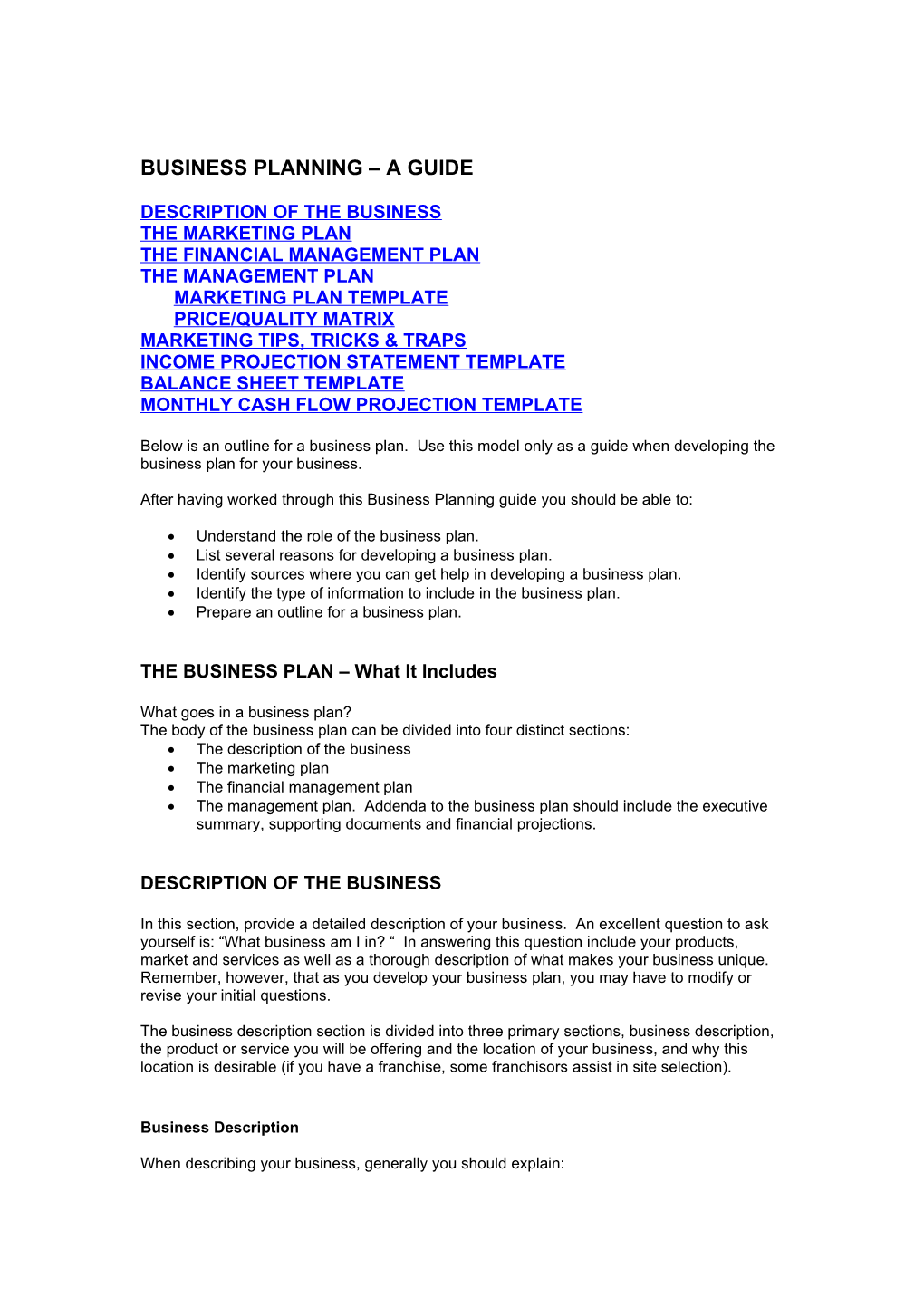 Business Plan Outline Online