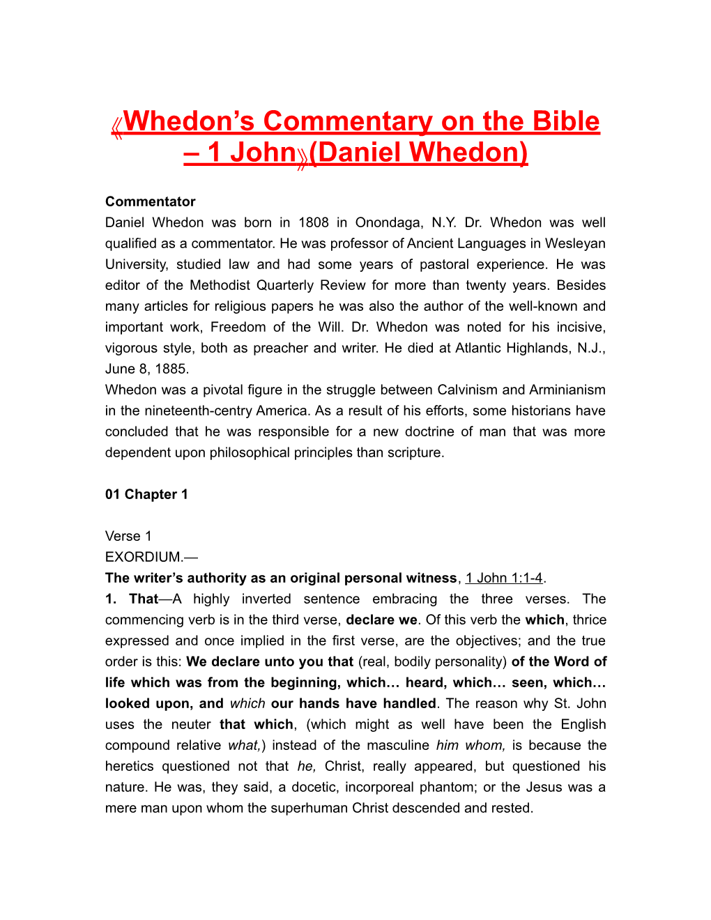 Whedon S Commentary on the Bible 1 John (Daniel Whedon)