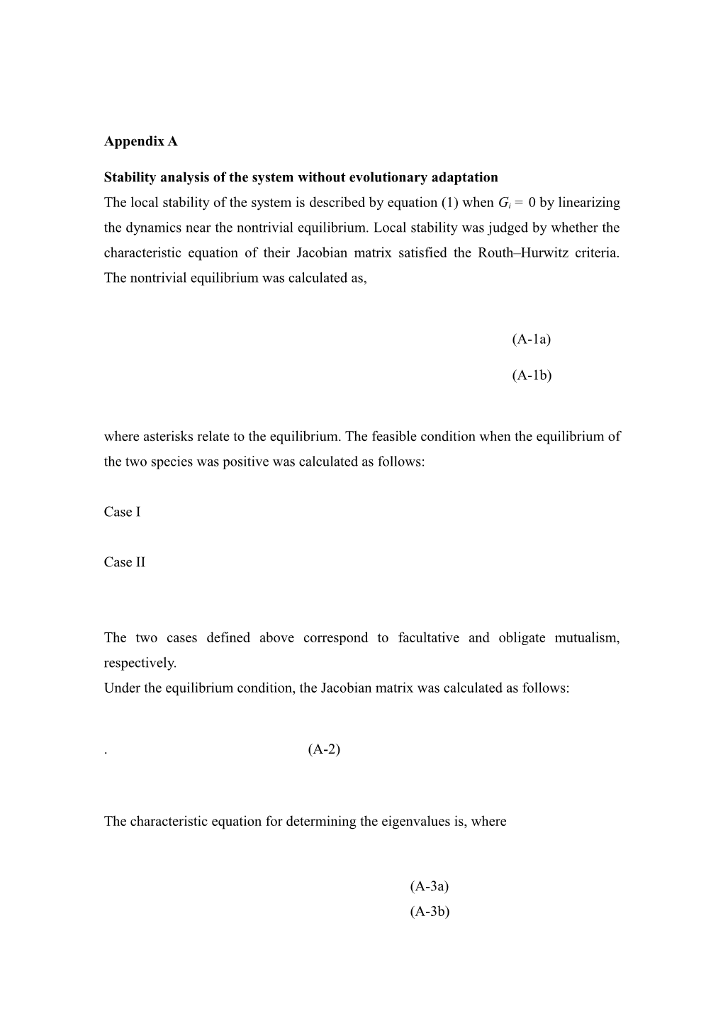 Stability Analysis of the System Without Evolutionary Adaptation