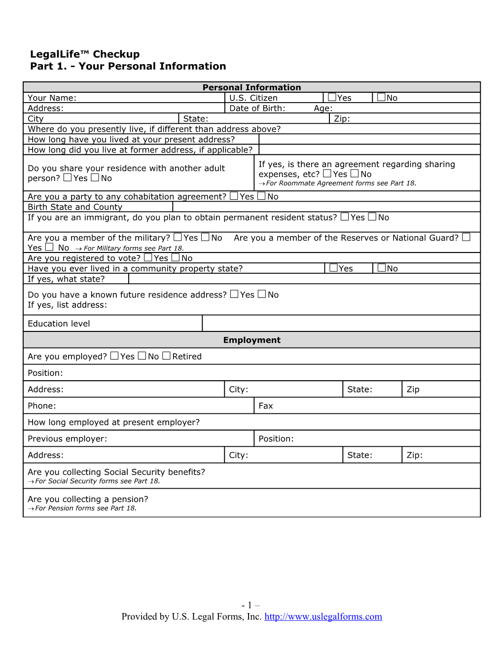 Divorce Information and Worksheet