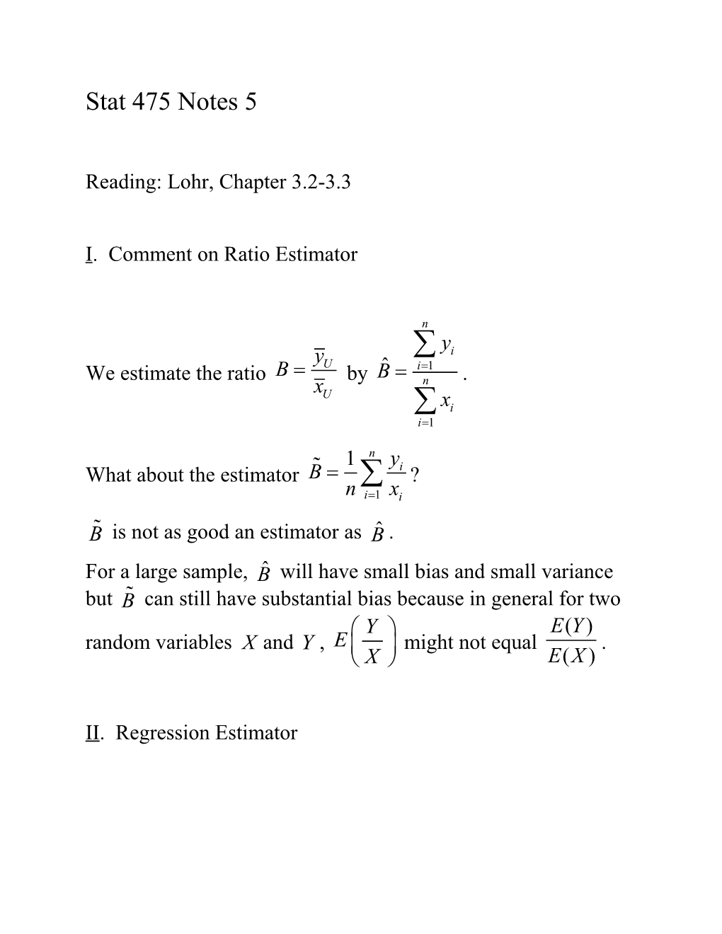 Reading: Lohr, Chapter 3.2-3.3