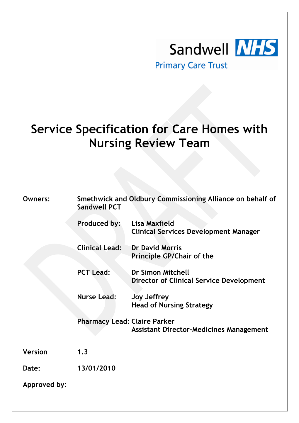 Service Specification for Care Homes with Nursing Review Team