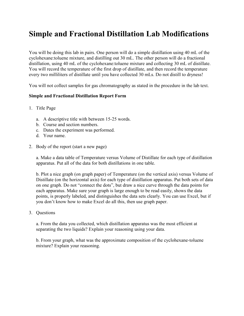 Simple and Fractional Distillation Lab Modifications