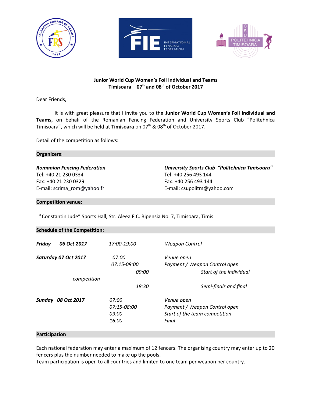 Junior World Cup Women S Foil Individual and Teams