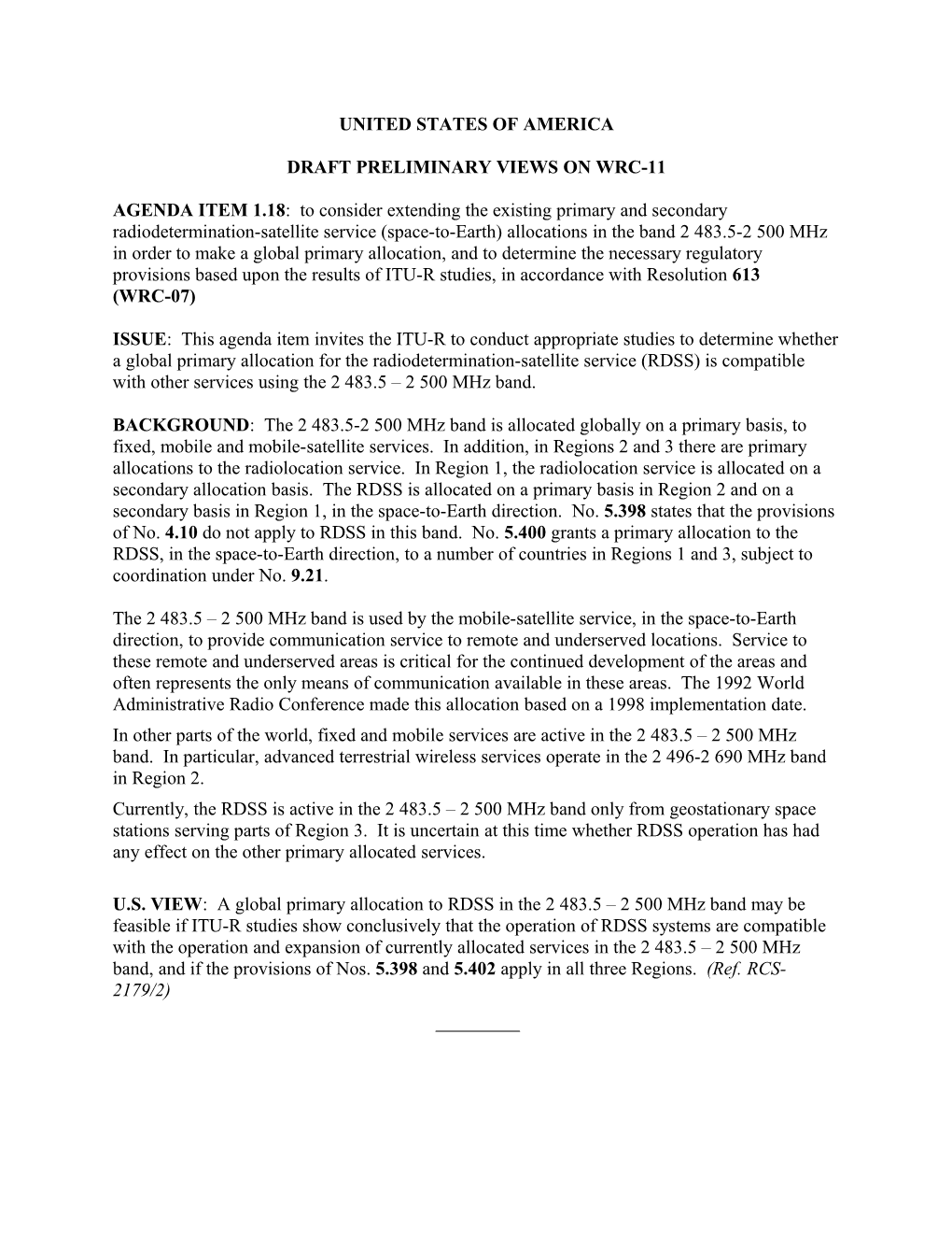 Draft Preliminary Views on Wrc-11