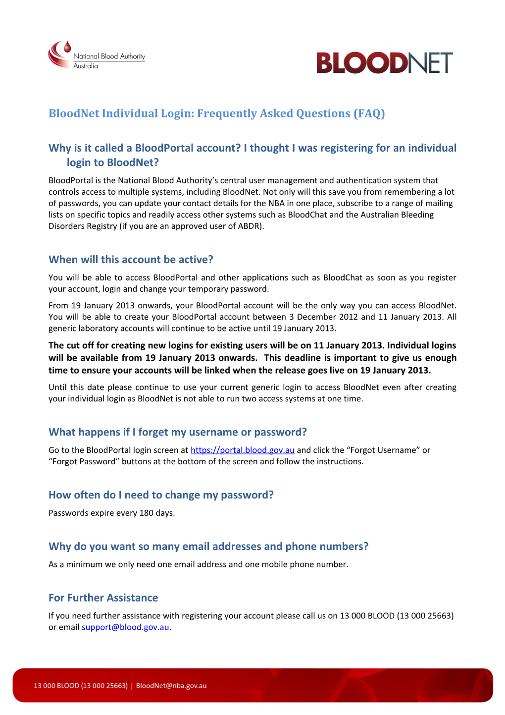 Individual Logins to Bloodnet - Frequently Asked Questions